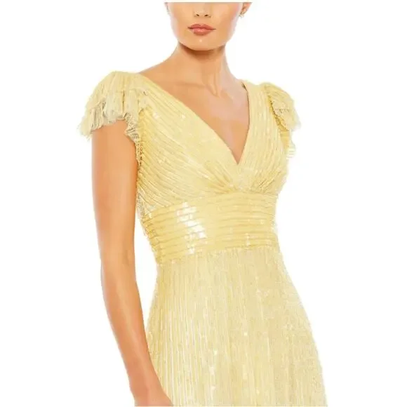Mac Duggal 0 embellished flutter cap sleeve aline gown prom formal pageant gala